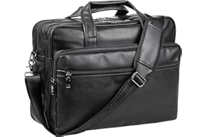 Leather Laptop Bag, Men's 15.6 Inches / 17.3 Inches Messenger Briefcase Business Satchel Computer Handbag Shoulder Bag