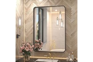 TETOTE Black Framed Bathroom Mirror, 24 x 32 Inch Matte Metal Frame Vanity Mirror, Farmhouse Wall Mounted Rectangle Mirror (Horizontal/Vertical)