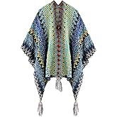 BOCOSO Knit Shawl Wrap Poncho Cape for Women, Ladies Knitted Cardigan Kimono with Fringe for Fall Winter