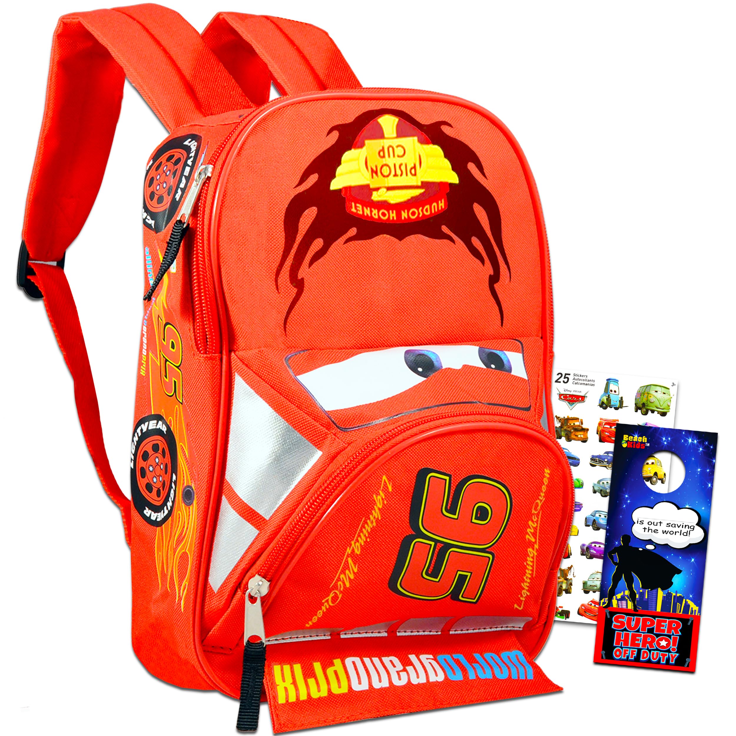 Photo 1 of *** SEE COMMENTS***   Disney Cars Lightning McQueen Backpack for Kids Bundle ~ Deluxe 16" Cars Backpack with Stickers (Disney Cars School Supplies)