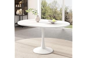 Modern Round Extendable Dining Table for 4-6 People, Space Saving Expandable Kitchen Table (39.4 to 55.1 Inch), Easy Extensio