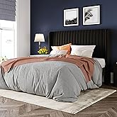 Allewie Queen Size Velvet Bed Frame/Vertical Channel Tufted Wingback Headboard/Upholstered Platform Bed/Strong Wooden Slats/No Box Spring Needed/Easy Assembly/Black