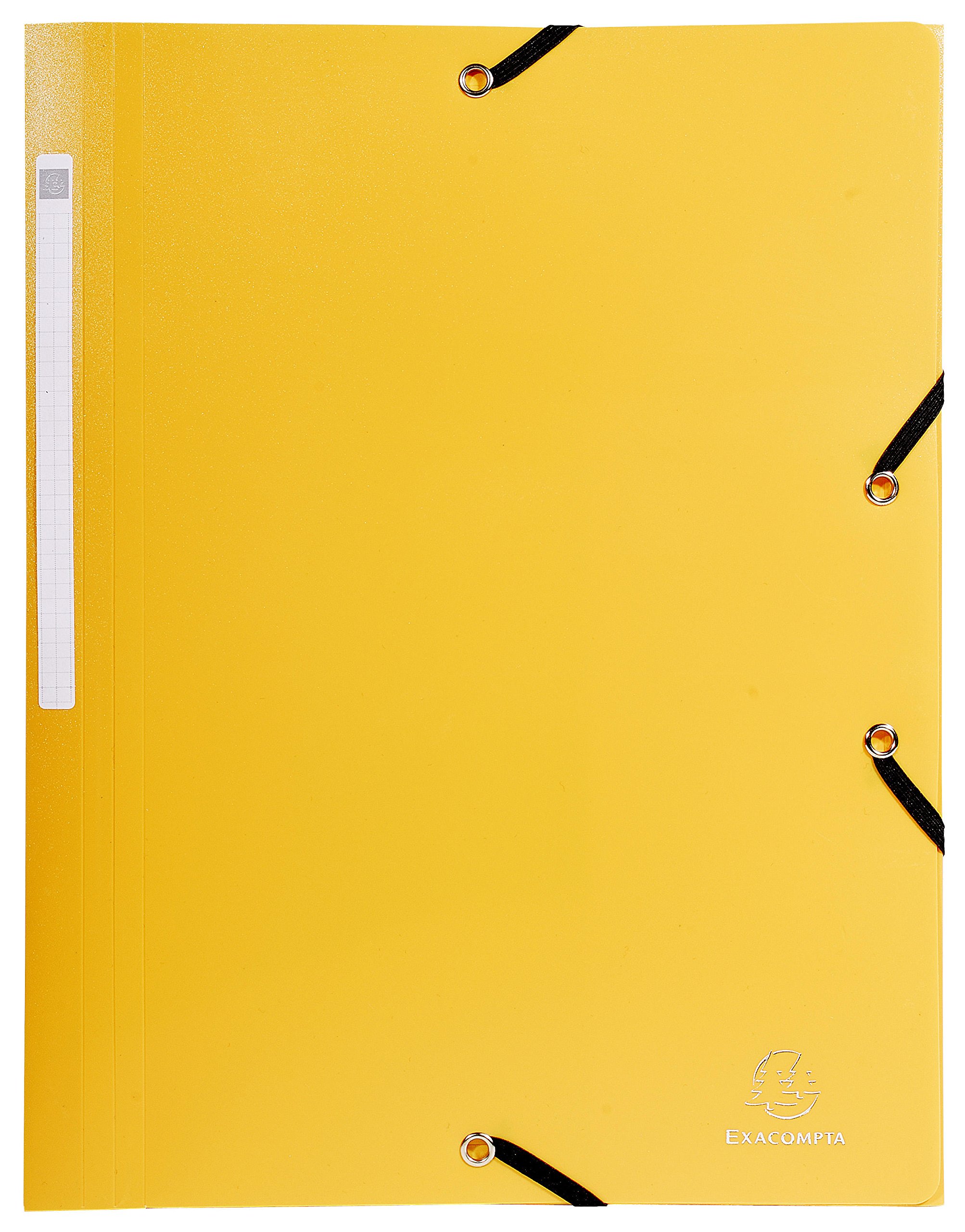 Exacompta - Ref 55809E - Opaque PP Elasticated 3-Flap Folders - Suitable for A4 Documents, 0.5mm Polypropylene, Spine Label, Suitable for Confidentiality - Yellow