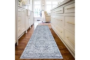 KUTA Vintage Washable Runner Rug, 2x8 Blue Runners for Hallways Non-Slip Floral Kitchen Runner Rug Ultra Soft Print Distressed Tribal Floor Carpet Runner for Bedroom Bathroom Laundry Living Room