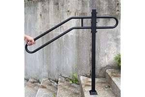 SMQLJXC 31.5"-9.5" L X 35.5" H Single Post Wrought Iron Handrails for Outdoor 1-3 Steps, Outdoor Stair Railing for Steps, Handrail for Garage Entrance, Porch (Black)