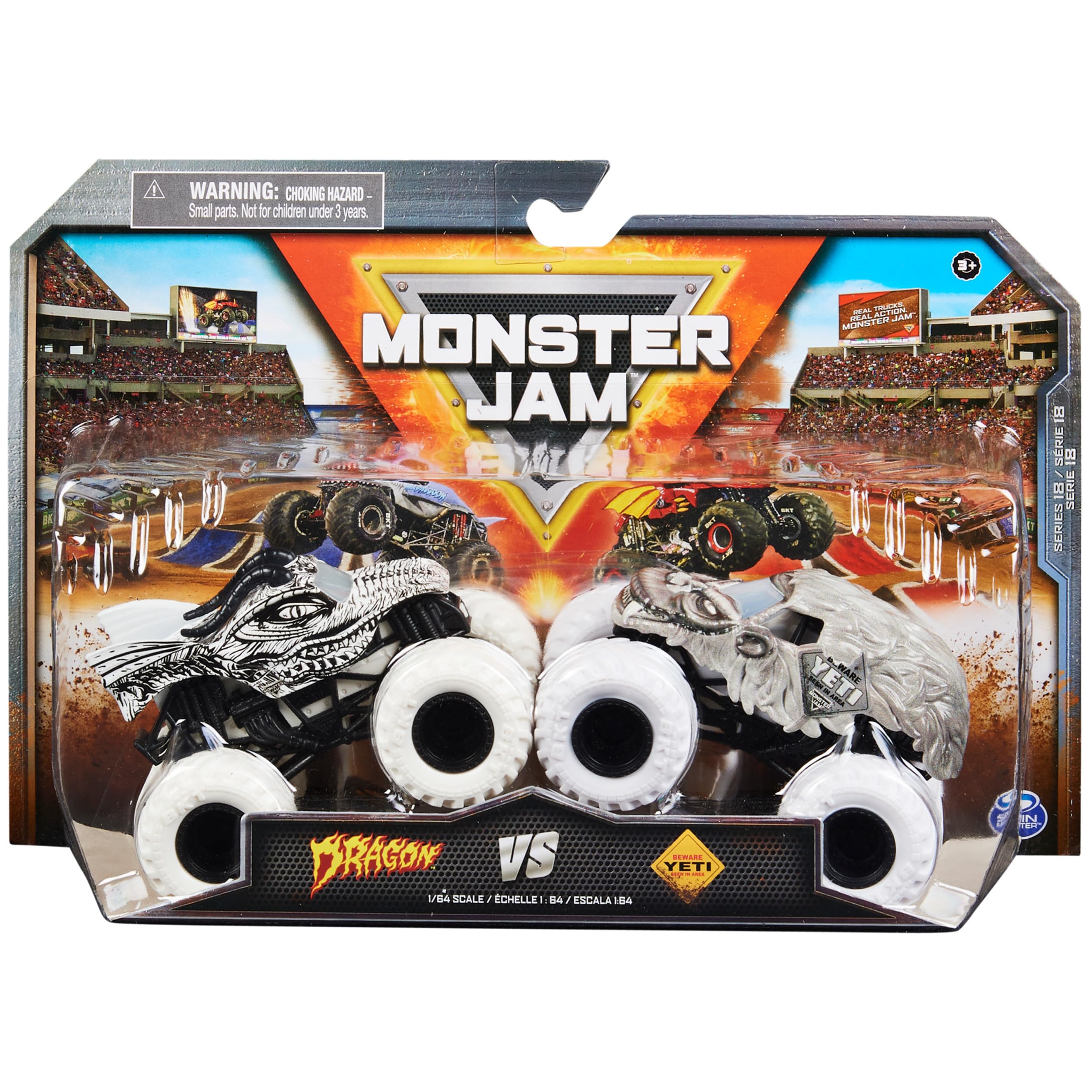 Monster Jam, Official Dragon Vs. Yeti Die-Cast Monster Trucks, 1:64 Scale, Kids Toys for Boys Ages 3 and up