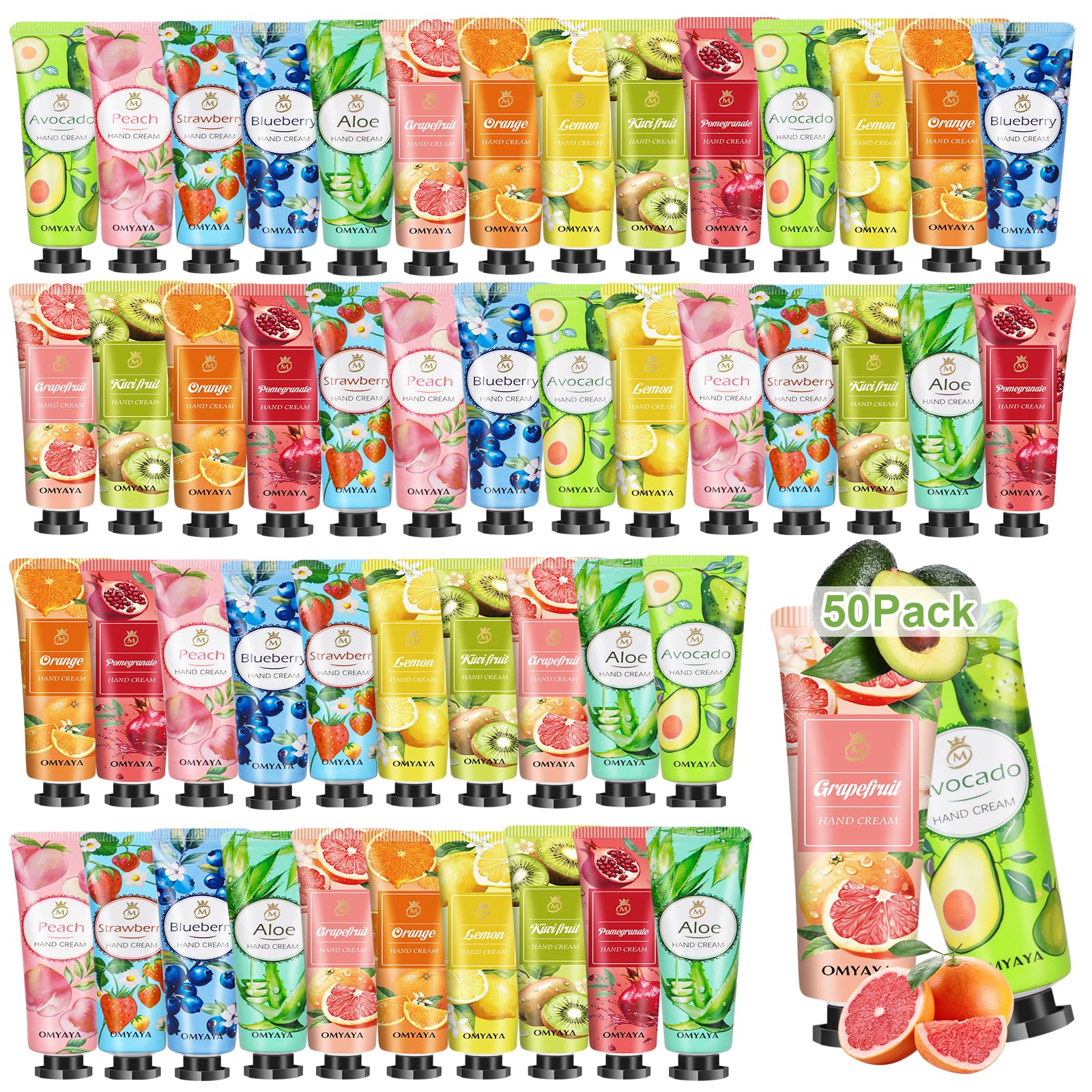 50Pack Hand Cream,Gift Set for Women, Mini Hand Cream with Natural Fruit Flavour,Daily Moisturising Cream for Winter Rough Dry Hands,Travel Size Hand Lotion Bulk Gift Sets, Christmas gifts (1000ml)
