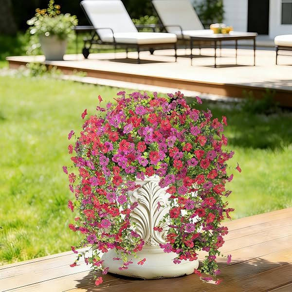 SENJIE 4 PCS ARTIFICIAL HANGING FLOWERS FOR OUTDOOR...