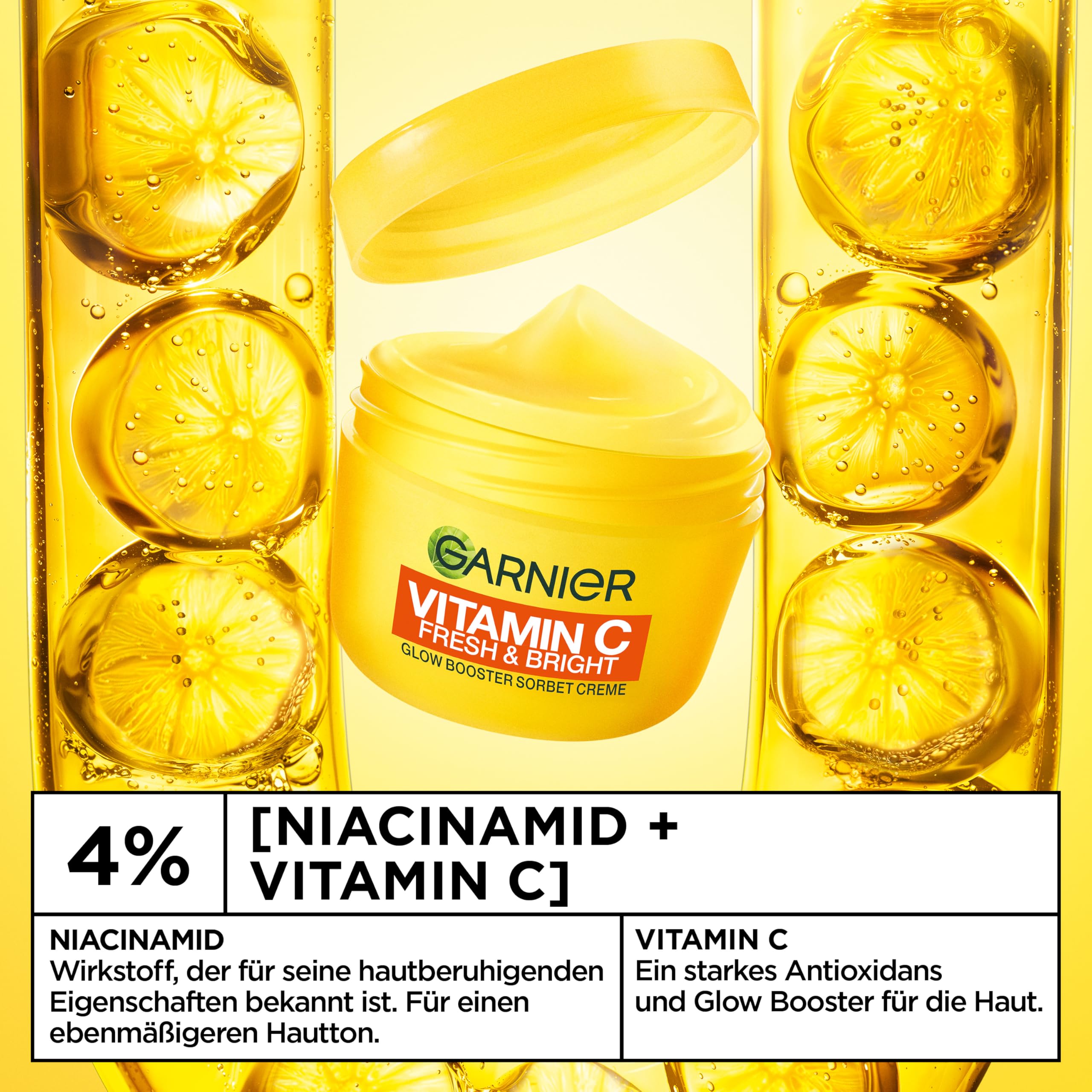 Garnier Vitamin C Fresh & Bright Glow Booster Sorbet Creme – Gesichtspflege mit 4% Niacinamid & Vitamin C für strahlenden Glow – Feuchtigkeitscreme gegen dunkle Flecken & Pigmentflecken – 85ml 3
