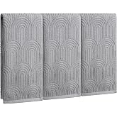VELANORIQUE 3pcs Gray Boho Hand Towels for Bathroom,100% Cotton | Grey 3D Arched Stripes Decorative Towel Set for Home Kitchen Guest Bathroom Decor Gift 13.8x29.5 Inch