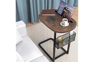ALENTAR Fashion TV Tray Table with Large Tabletop, Adjustable Sofa Table with Storage Baskets, Strong Metal Frame, Tv Dinner Tray Table for TV Watching, Meals, Snacks (Oval, Brown, 16.93inch x 12.6inch)