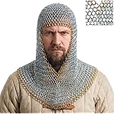 Mythrojan Chainmail Coif Medieval Knight Renaissance Armor Chain Mail Hood Viking LARP 16 Gauge