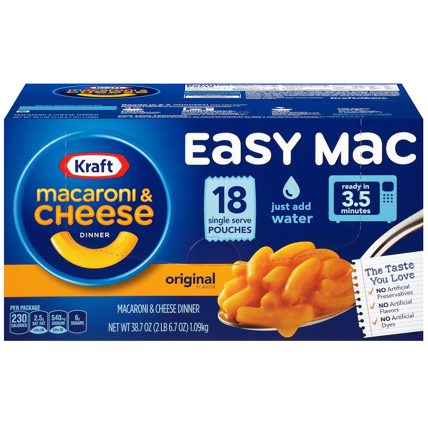 Kraft Easy Mac Macaroni and Cheese Dinner, 18 Microwaveable Single