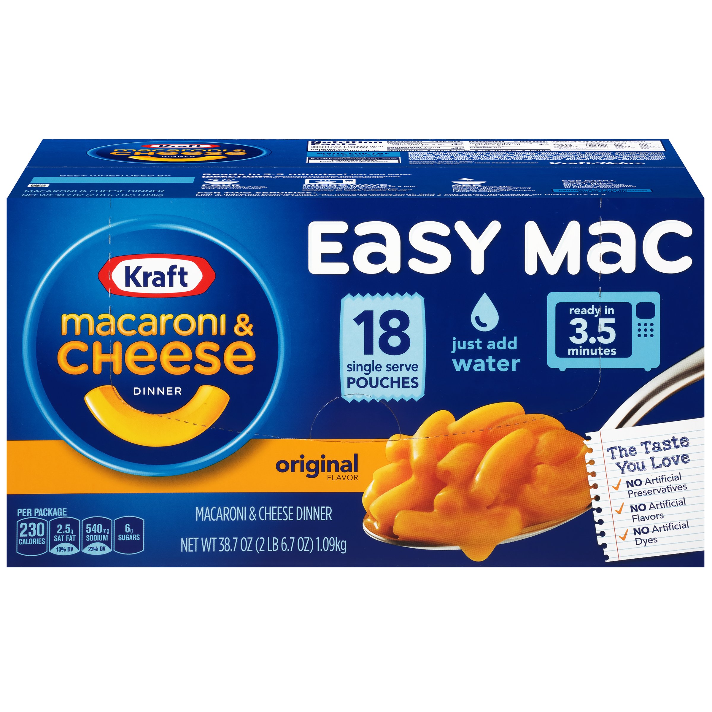 Kraft Easy Mac Original Macaroni and Cheese Dinner 18 Microwaveable Single Serve Packets