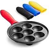 Klee Pre-Seasoned Cast Iron Aebleskiver Pan with 4 Silicone Handle Covers