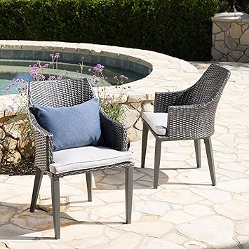 Amazon Com Hillcrest Outdoor Grey Wicker Dining Chairs With Light