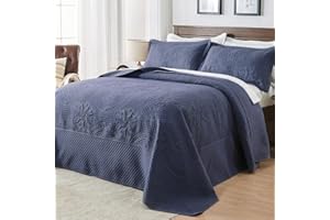 Qucover Oversized King bedspreads 120x120, 3 Pieces California King Quilt Sets, Soft Microfiber Lightweight Ultrasonic Quilting Bed Coverlet Quilts for King Beds, Navy Blue