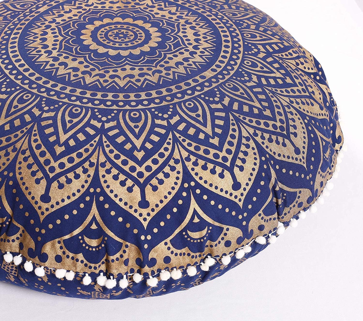 Popular Handicrafts Large Hippie Mandala Ombre Floor Pillow Cover - Cushion Cover - Pouf Cover Round Bohemian Yoga Decor Floor Cushion Case- 24" Blue Gold