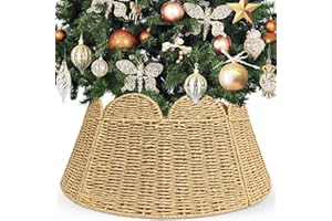23 Inch Woven Scallop Christmas Tree Collar,Rustic Wicker Christmas Tree Basket for Artificial Trees,Farmhouse Holiday Pencil
