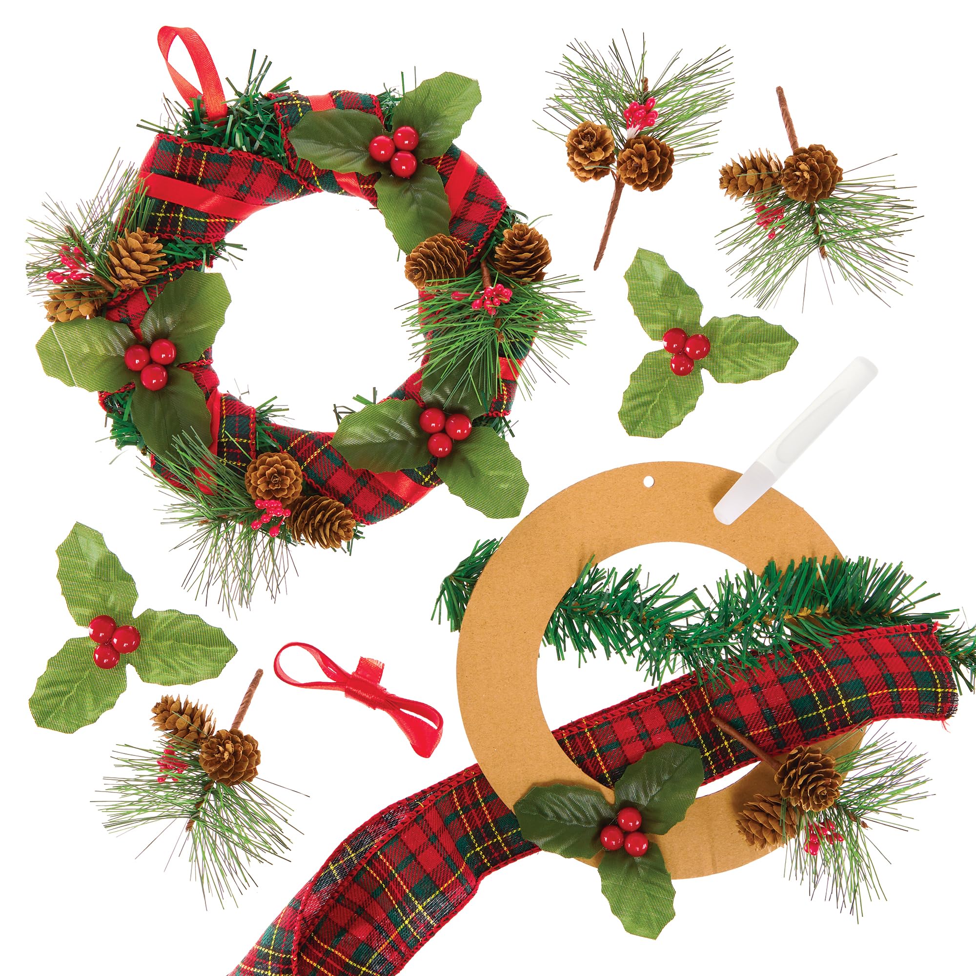 Baker Ross FX888 Artificial Christmas Wreath Making Kit - Christmas Craft Kits for Kids