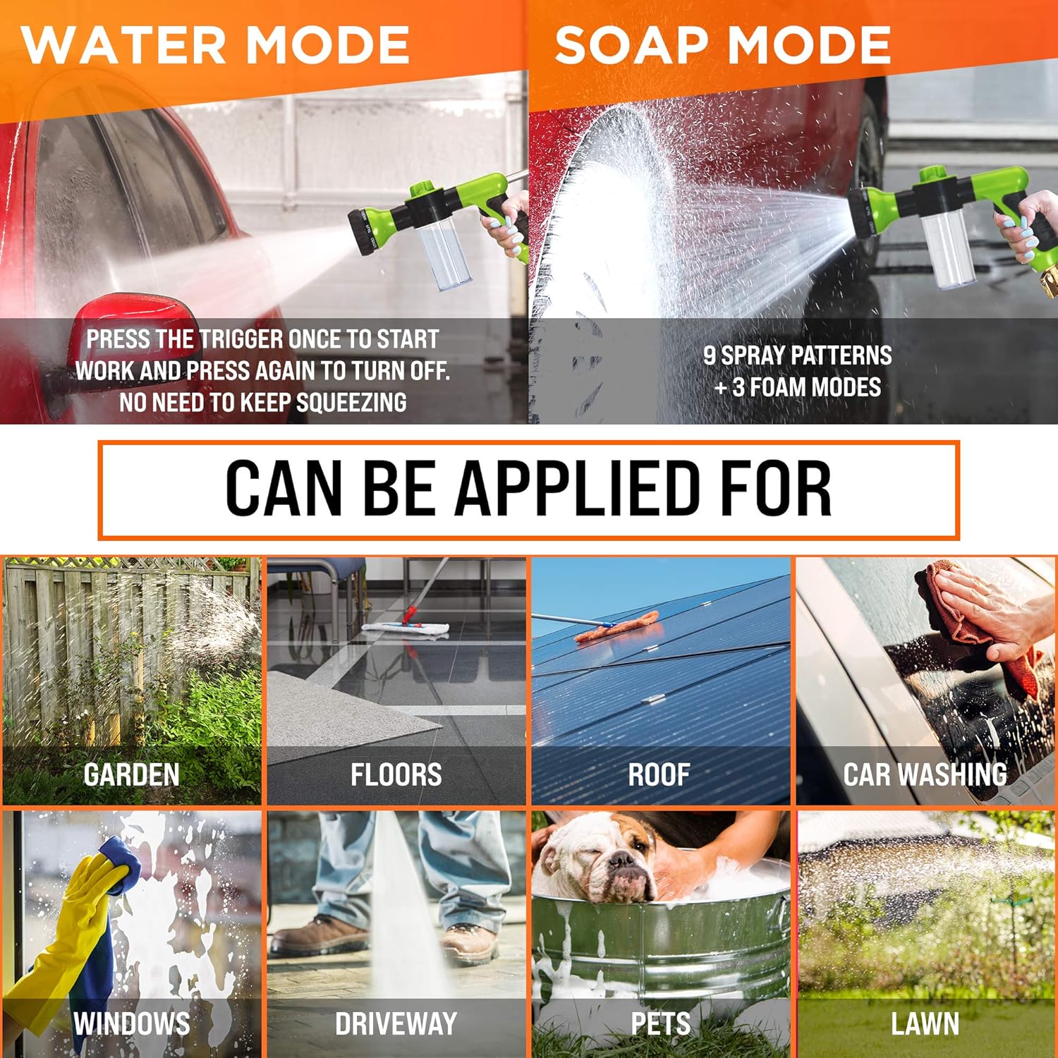 Topidex Car Wash Kit, Expandable Garden Hose 50 FT - with High Pressure Spray Nozzle – Durable Soap Dispensing Sprayer Gun - 9 Spray + 3 Foam Spraying Patterns with Storage Bag, Hanger & Wash Mitt : Home Improvement