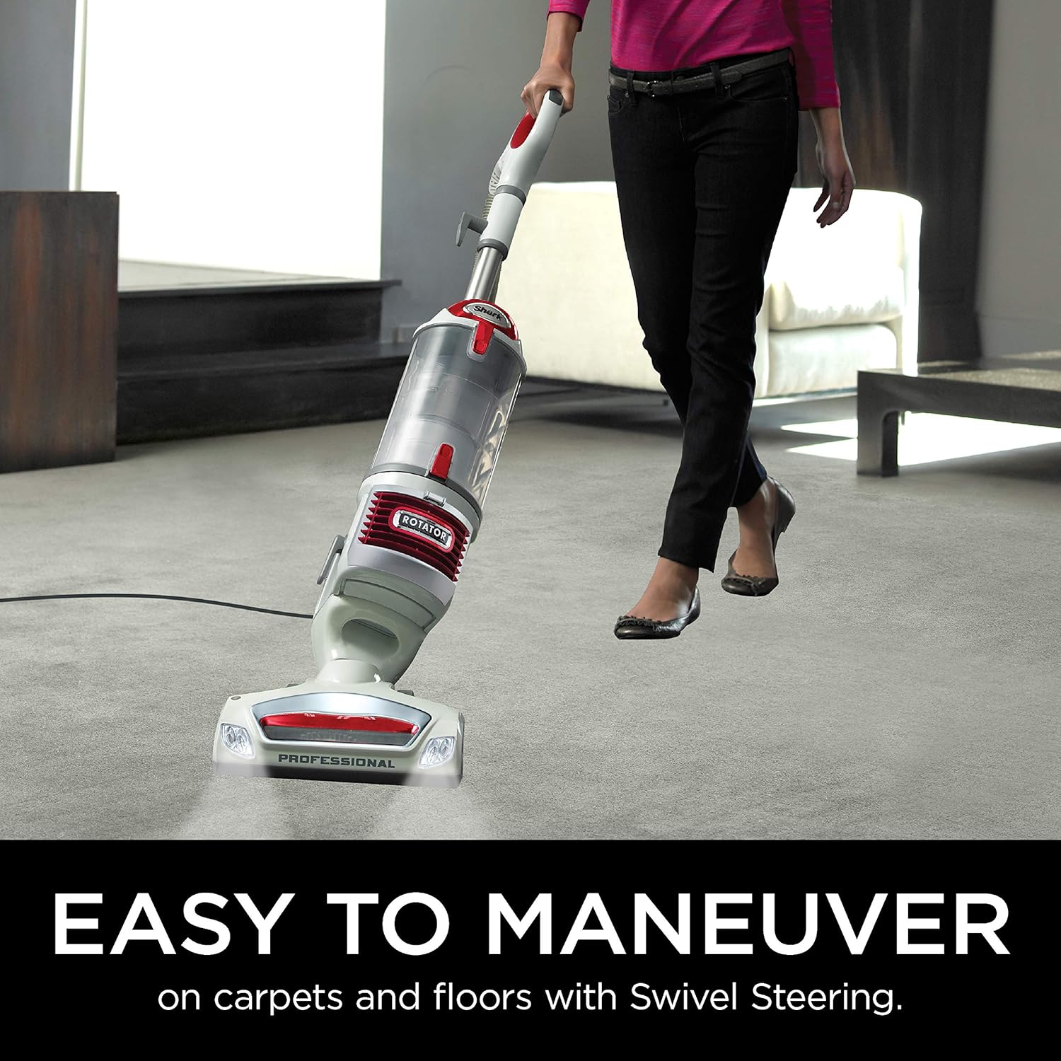 Shark Rotator Professional Upright Corded Bagless Vacuum for Carpet and Hard Floor with Lift-Away Hand Vacuum and Anti-Allergy Seal (NV501), White with Red Chrome - Household Upright Vacuums