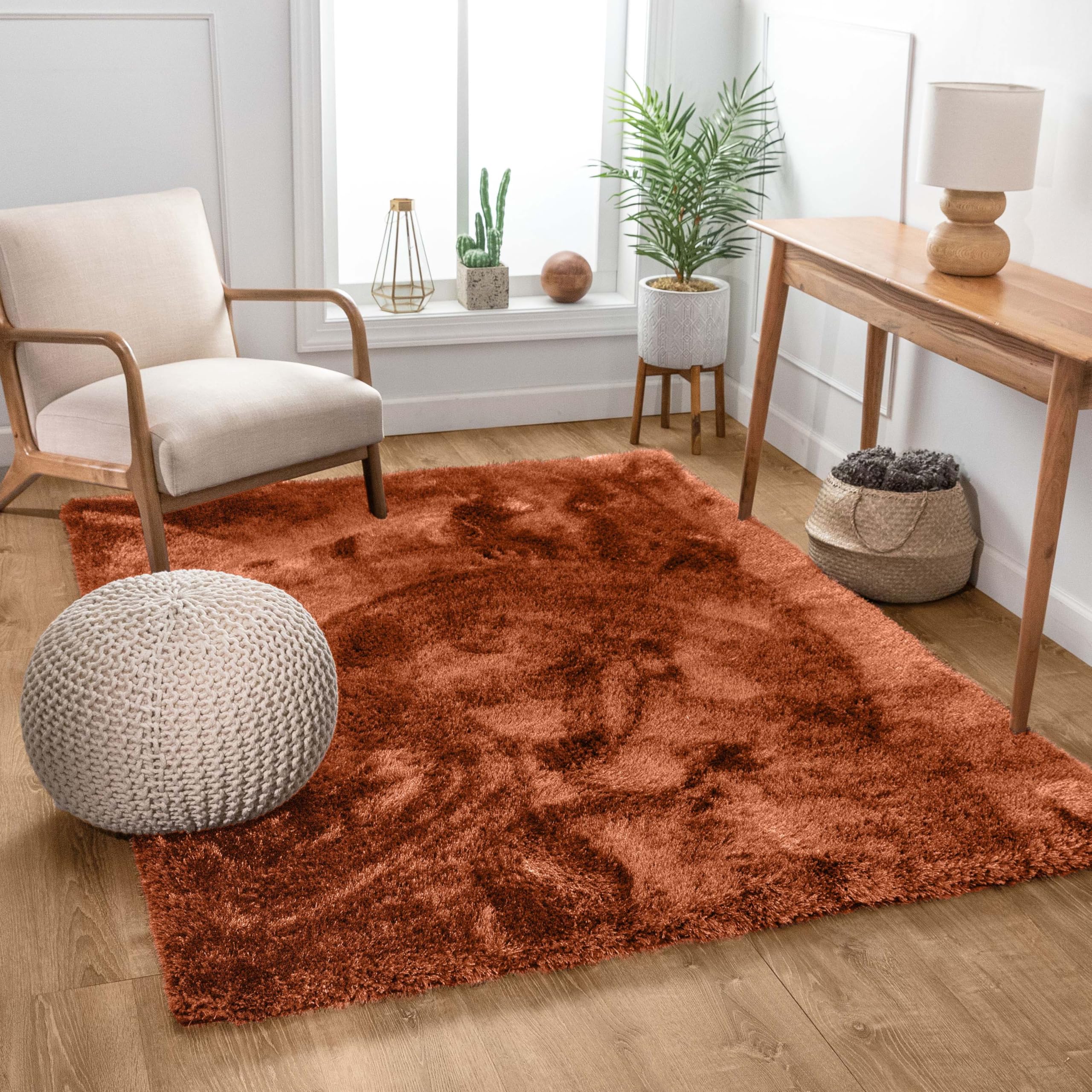 Photo 1 of Well Woven Feather Collection Liza Shag Rug – Terracotta, 5'3" x 7'3" for Living Room and Dining Room - Soft Plush Feel