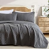 HLC.ME Weston - 3 Piece Full Queen Size Quilt Set, Lightweight Queen Bedspread Coverlet Set (Full/Queen, Charcoal Grey)