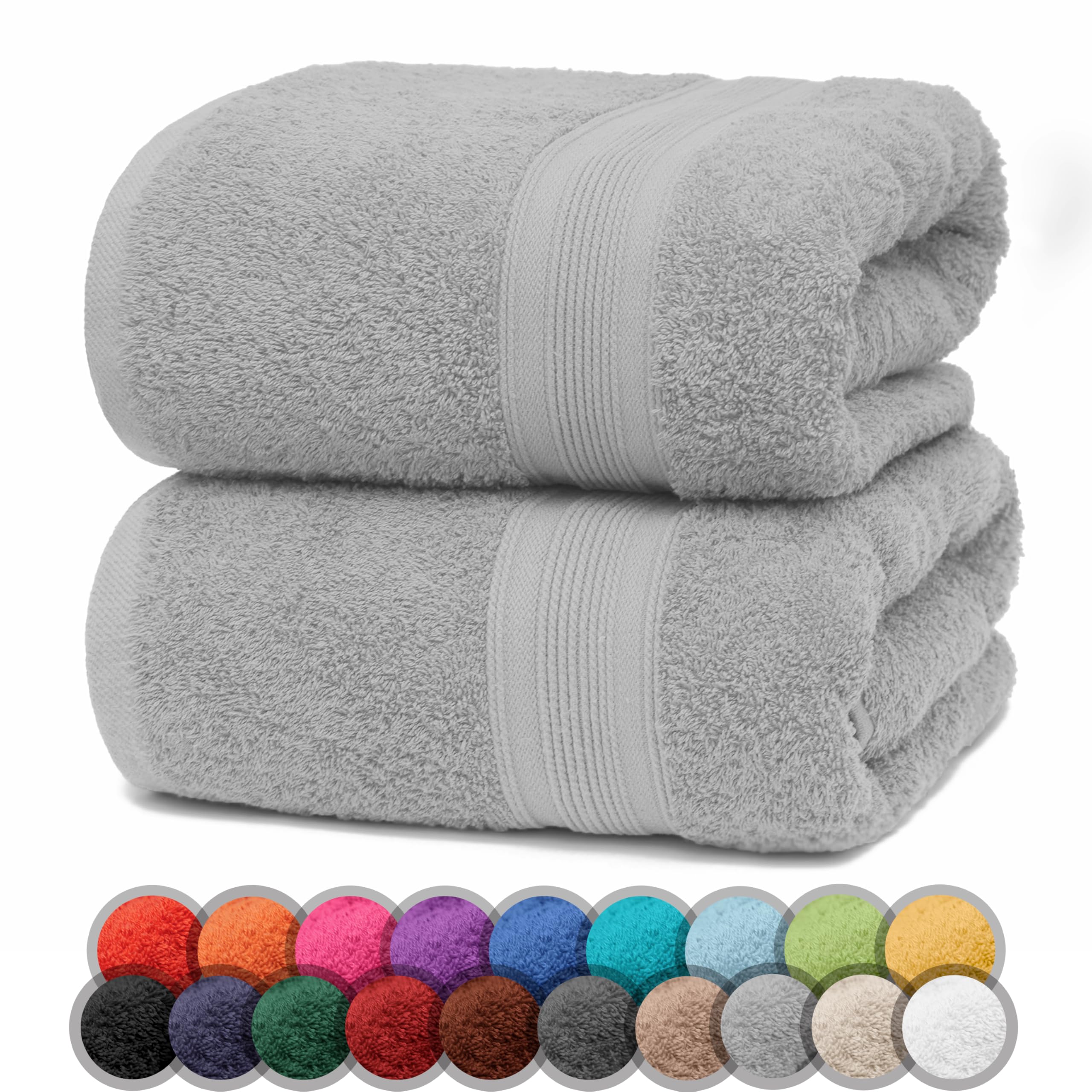 NatureMark Pack of 2 Bath Towels - 100% Cotton, 500 g/m² - Soft, Absorbent & Durable - For Home, Sauna & Travel - 70 x 140 cm, Silver Grey