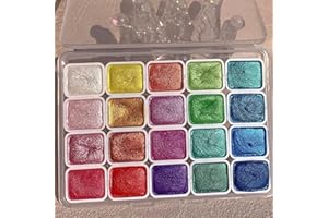 GBBAZU Metallic Watercolor Paints, Upgrade 20 Colors Watercolor Painting Set, Metallic Water Color Paint Set, Glitter Watercolour Solid Paint Box Palette for Adults Kids Beginners Artists (1ML A)