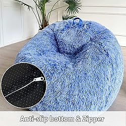 LIFEREVO Fluffy Faux Fur Bean Bag Chair Cover Blue