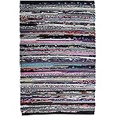 Ramanta Home 100% Cotton Chindi Hosiery Rug 24x36 Inch - Dark Multi, Farmhouse Reversible Soft Bohemeian Rugs Ideal for Entryways, Kitchen, Bedroom | Durable Lightweight Handmade Accent Doormat