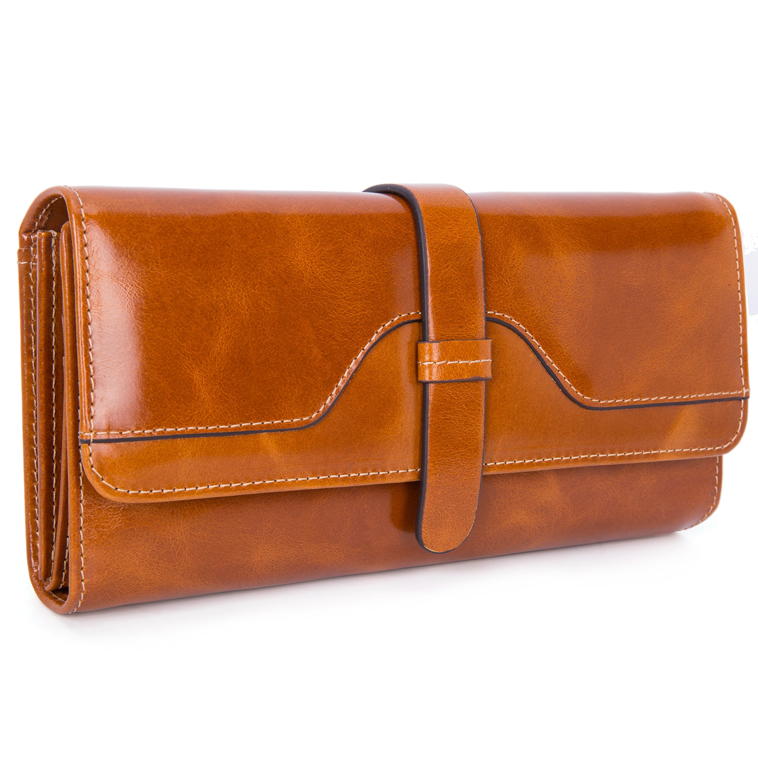 Women\'s Genuine Leather Long Wallet Checkbook Card Organizer Holder Ladies Large Capacity Clutch Purse Brown