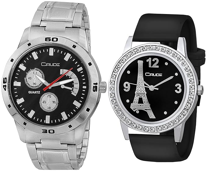 Couple Combo Watch-rg712 With Stainless Steel & PU Strap for Mens & Womens
