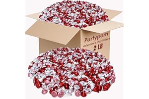PARTYPOM Valentine's Day Hershey's Kisses, Valentine's Milk Chocolate Candy, Bulk 32 Oz Valentine's Day Chocolate Kisses with Assortment of Red, Pink and Silver Foils, Individually Wrapped