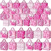 Tegeme 48 Pcs Breast Cancer Awareness Gift Bags Bulk Reusable Pink Ribbon Tote Bags with Handle Non Woven Breast Cancer Tote for Women Survivor Party Supplies, 8.6 x 9 x 4.3 Inch