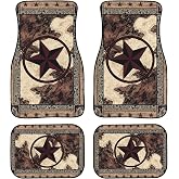 GEMEICHI Western Car Floor Mats Set of 4 Vintage Style Stars on Wood Panel Print Floor Mats for Cars Universal Front Rear Vehicle Foot Carpets RugsRustic Country Farmhouse Car Accessories for Trucks