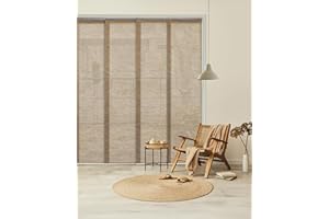 GoDear Design Adjustable Vertical Panel Blinds, Ideal for Patio Door,Wide Winodws,Sliding Doors,Extendable Track from 45.8" to 86" W, Trimmable Panel Curtains Up to 96", See-Through, Jute Fabric, Yoga
