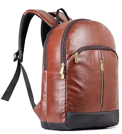 The Clownfish Herculean 27 Liter Faux Leather Laptop Backpacks for 15.6 inch Laptops (Chestnut Brown)