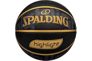 Spalding Highlight Black/Gold Rubber Outdoor Basketball, Size 7 (29.5")