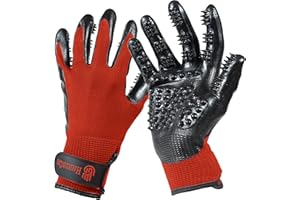 H HANDSON Pet Grooming Gloves - Patented #1 Ranked, Award Winning Shedding, Bathing, & Hair Remover Gloves - Gentle Brush for Cats, Dogs, and Horses (Red, Small)