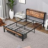 DUMEE Double Bed Frame with Storage Headboard, Metal Platform, 800lb view 5