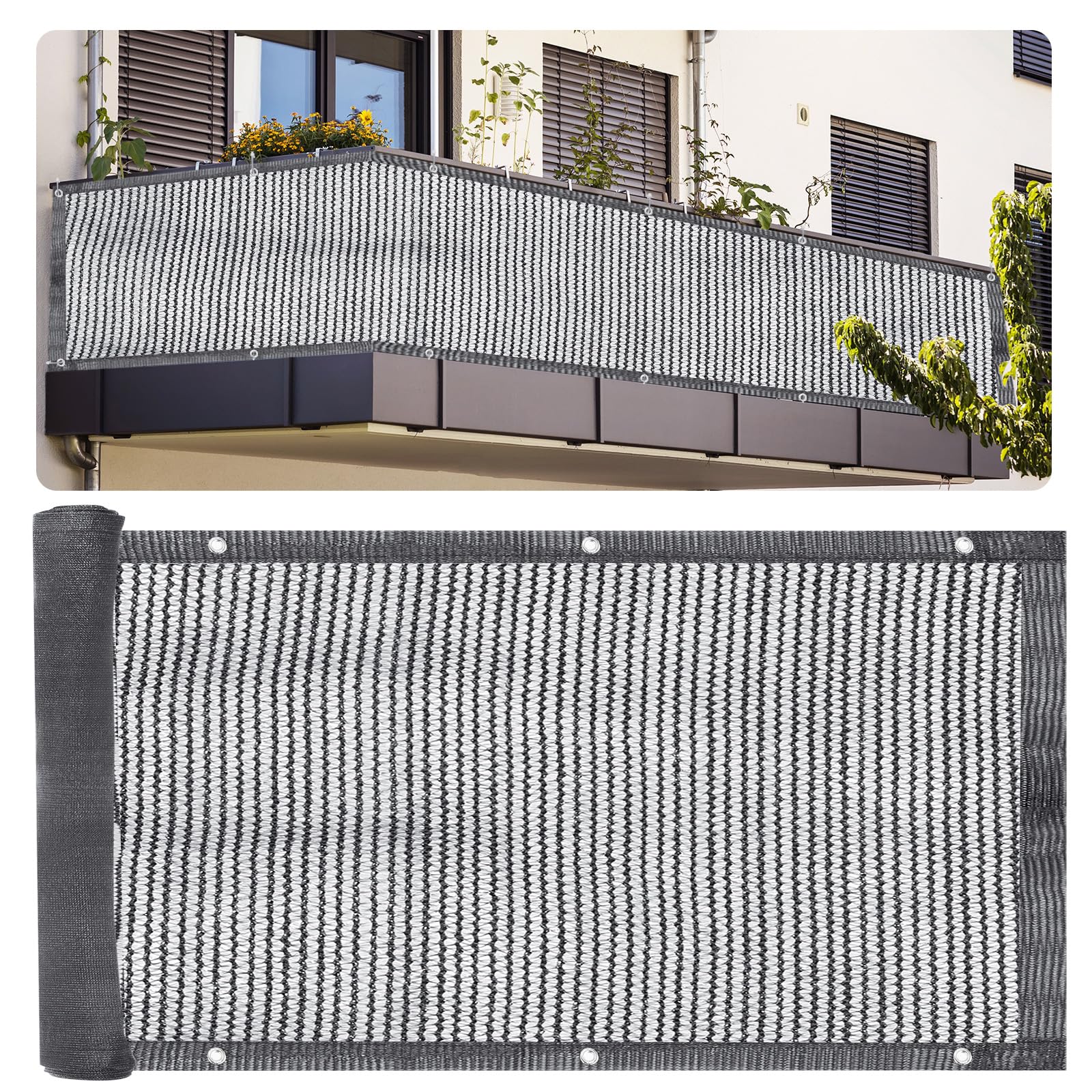 PATIKIL 3'x16' Patio Privacy Screen for Balcony, Fence Cover for Apartment Railing Netting Mesh Shade Fabric Balcony Cover for Outdoor Deck Backyard Porch, Railing Shield 90% (Dark Gray)