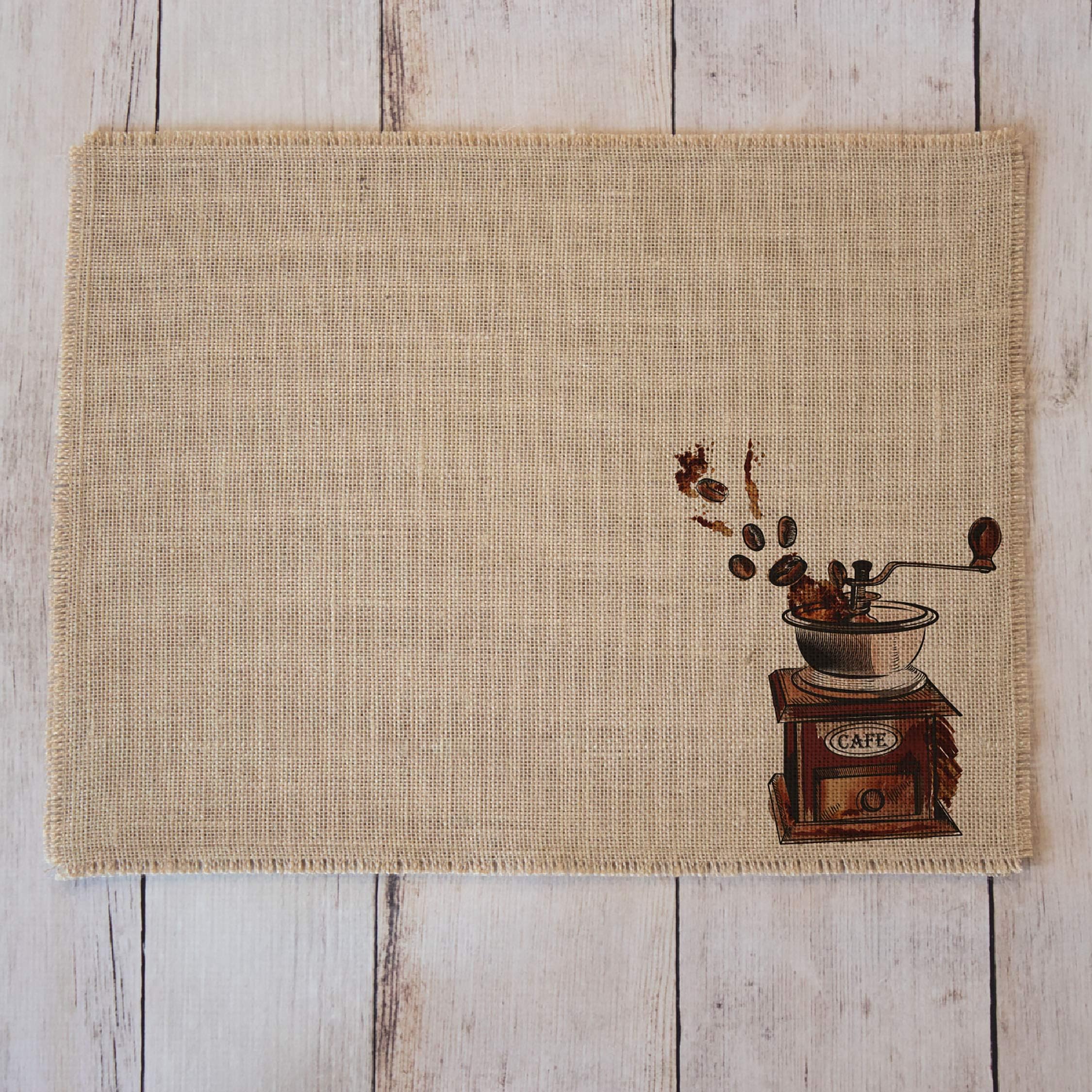 Coffee Maker Mat for your Coffee Machine, Burlap Coffee Bar Placemat, Coffee Station Accessories - Made in the USA (Vintage Grinder)