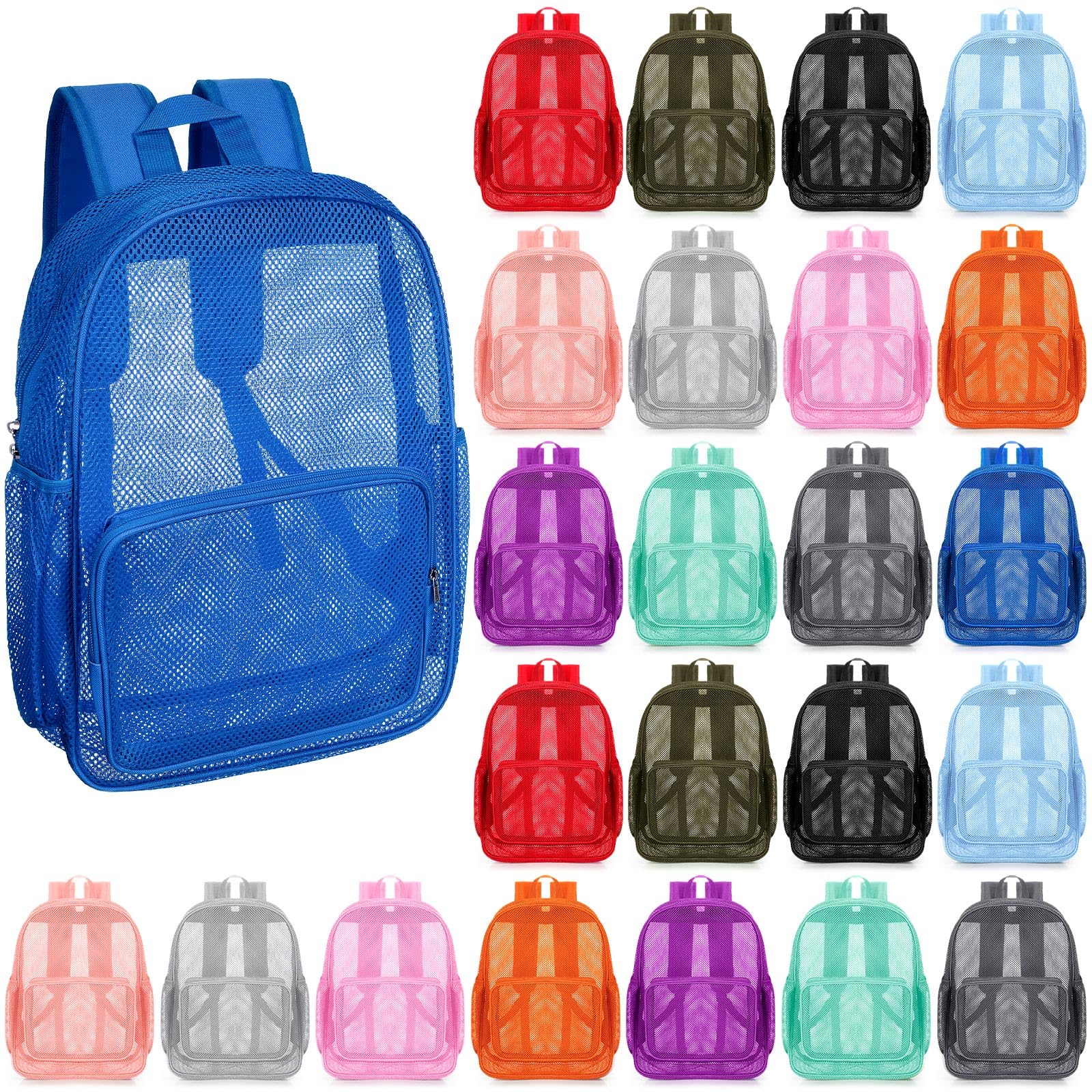 Photo 1 of (see all images) 24 Pcs 17 Inch Mesh Bulk Backpacks Heavy Duty Clear Backpacks Mesh Book Bags Large See Through Backpack