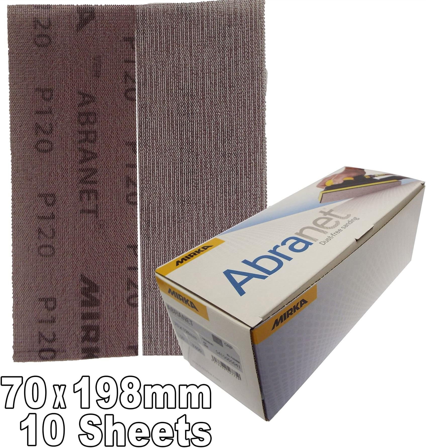 Mirka 5415005012 P120 Grit Abranet Abrasive Hook'N'Loop HookIt Hook-it Sanding Strips Pack of 10 70mm x 198mm P400 Grit 70x198mm dust Free Very Uniform Scratch Pattern Leaving an Ultra Smooth Finish