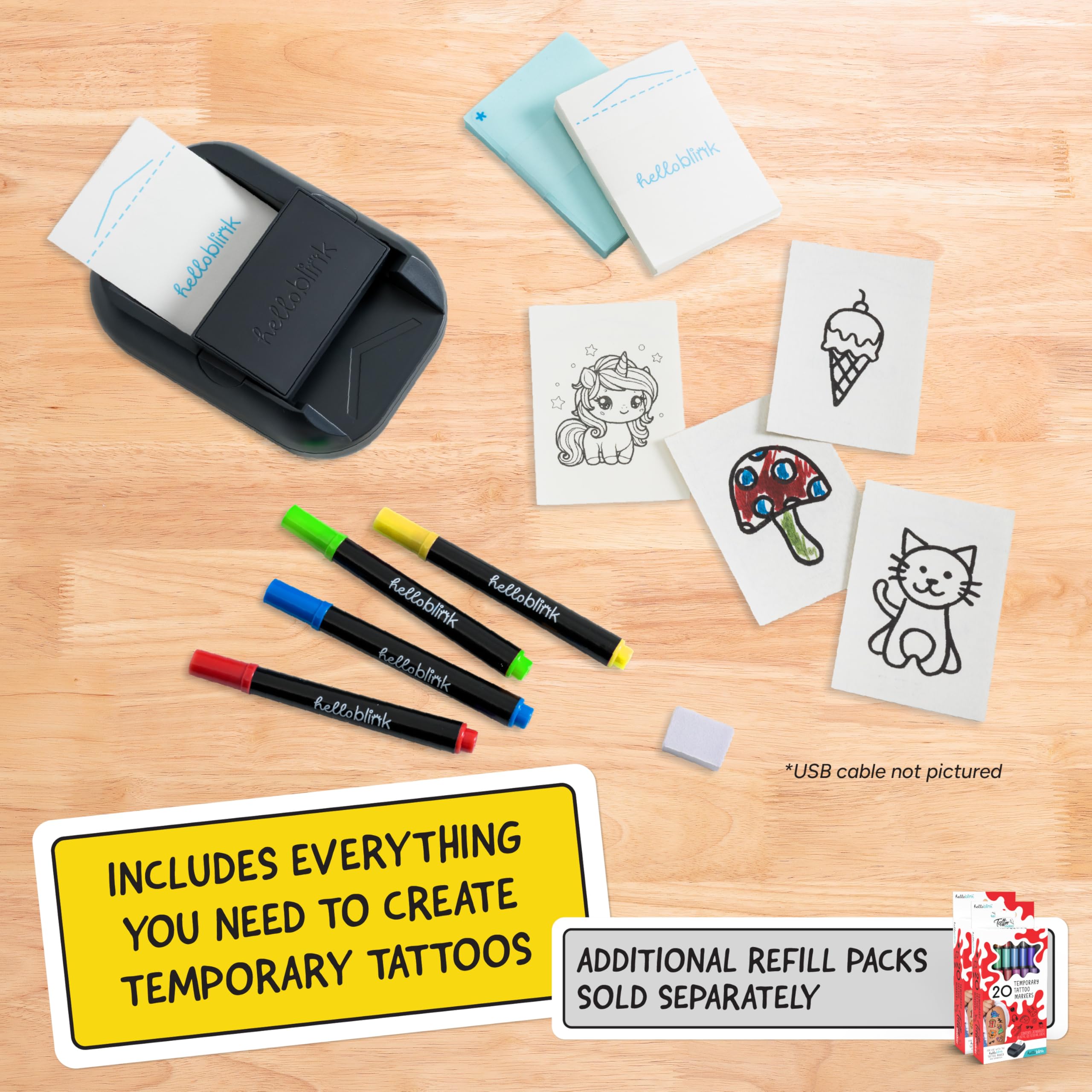 Hello Blink Tattoo Maker Create and Print Custom Temporary Body Art for Kids Ages 8+ – DIY Activity for Parties, Gifts & Creative Fun