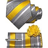 JEMYGINS Mens Striped Tie and Lapel Pin Necktie Pocket Square and Tie Clip Sets for Business Casual 4PCS