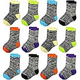 JAMEGIO Boy Socks 12 Pairs Crew Sock for Toddler Kids Boys Athletic Cotton Socks