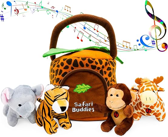 Amazon Co Jp Hoovy ぬいぐるみ ジャングルアニマル おもちゃセット 5個 子供用キャリア付き 猿 キリン トラ 象のぬいぐるみ 男の子 女の子に最適 おもちゃ